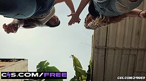 Towering latina crush goddesses stomp tiny soldiers' feet outdoors