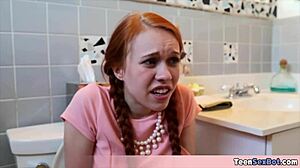 Skinny Redhead Teen's Tiny Pussy Stretched by Rough Thrusts