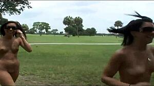 Two college hotties flash nude in tampa public spots