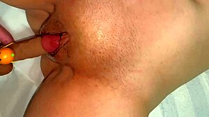 Virgin Wife's Halloween Dildo Lick and Shaved Pussy Close-Up Ride