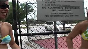 Two college hotties flash nude in tampa public spots