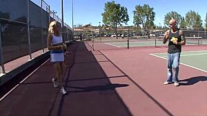 Petite teen toys with monster cock dildo and blows it