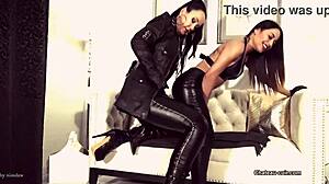 lesbian bikers tease in shiny leather outfits everywhere