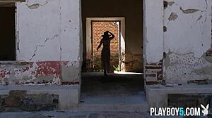 Tiny Canadian MILF Katie Jean Strips Outdoor Softcore Ripped Clothes