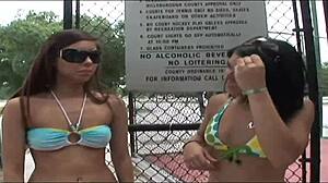 Two college hotties flash nude in tampa public spots