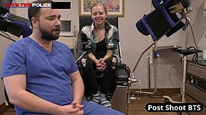 School Officer Ava Siren Chokes Deepthroats Petite Blonde Student at Work