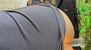 watch friend's wife shove dildo deep while old pals creampie it bent over pussy dripping