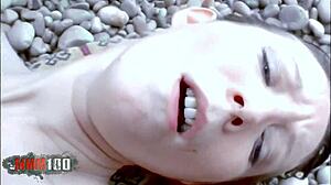 blonde ava skinny babe blows then fucks rough on beach with cumshot facial