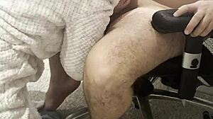 stepmom sucks stepson's huge dick in living room