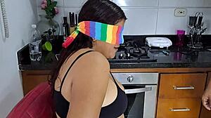 big titted colombian stepmom kneels for yummy homemade blowjob