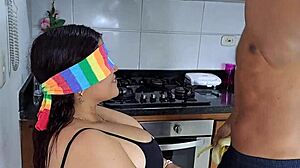 big titted colombian stepmom kneels for yummy homemade blowjob