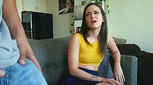 Hot stepsister massages cock to eruption