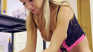 Sexy cute milf moans riding sybian toy in mirror shaved pussy orgasm