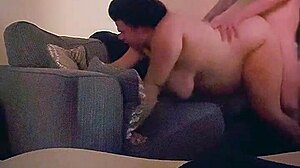 Hubby pounds horny moaning wife hard in living room