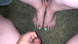 amateur cumshots drench green polish feet and toes