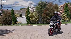 kali goddess bounces wildly on brazilian biker's cock outdoors!