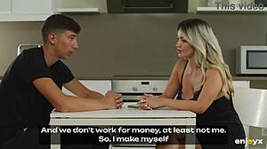 Blonde busty milf Tatiana Alvarez rides young cock hard