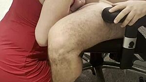 stepmom sucks stepson's huge dick in living room