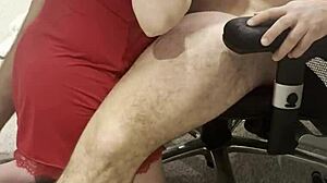 stepmom sucks stepson's huge dick in living room