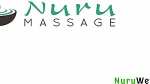 sexy brunette masseuse slips naked over client for nuru glide