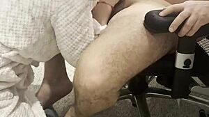 stepmom sucks stepson's huge dick in living room