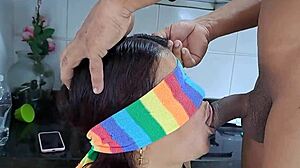 big titted colombian stepmom kneels for yummy homemade blowjob