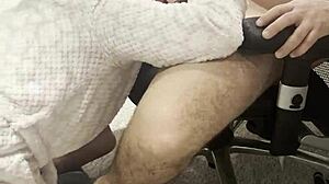 stepmom sucks stepson's huge dick in living room