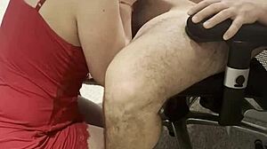 stepmom sucks stepson's huge dick in living room