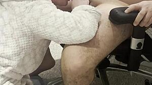 stepmom sucks stepson's huge dick in living room