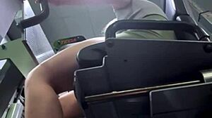 Gym beauty's public pussy massage erupts in wild squirting bench chaos