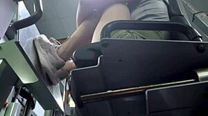 Gym beauty's public pussy massage erupts in wild squirting bench chaos