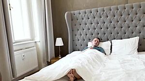 andrea ann sucks and rides sam bourne's cock rough on bed