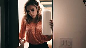 office bimbo tiffany watson climbs ladder slurping boss cock