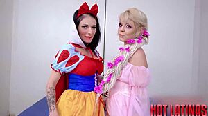 snow white and fairy take turns riding bearded man's cock and ass