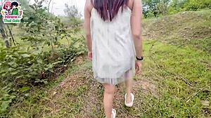 thai girl stops in forest to play with her pussy, thai audio