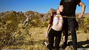 petite sub brooke johnson bound caned facesat rimmed on joshua tree rocks