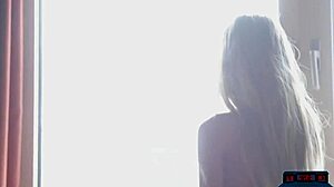 Tiny Blonde Russian Strips and Poses Her Shaved Pussy