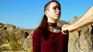 petite sub brooke johnson bound caned facesat rimmed on joshua tree rocks