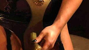 naughty blonde slave bends over as mistress rams strapon deep into her pussy from behind