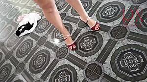 hey regina noir strips heels off in empty house bares curvy tits pussy