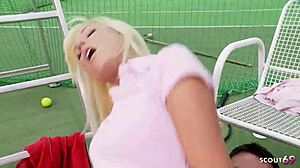 Older coach risks pounding petite teen's tight ass first time on tennis court