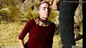 petite sub brooke johnson bound caned facesat rimmed on joshua tree rocks