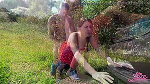 Cheating wife outdoors doggystyle swallows driver's cum