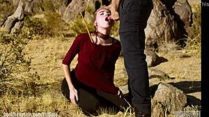 petite sub brooke johnson bound caned facesat rimmed on joshua tree rocks