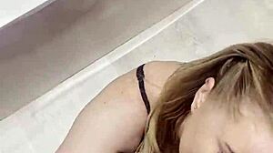 stepmom makes stepson cum hard in bath after hubby leaves