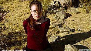 petite sub brooke johnson bound caned facesat rimmed on joshua tree rocks