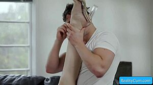 sexy blonde octavia red seduces jay romero on sofa for pussy licking