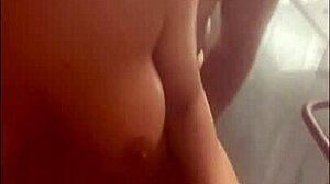 hot blonde couple showers with deepthroat ball licking and fucking