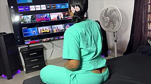 colombian nurse delivers special massage at athletic babe's home