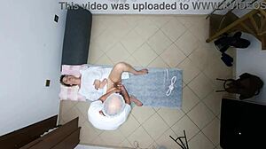 innocent patient bent over desk as doctor fills her tight ass with cum